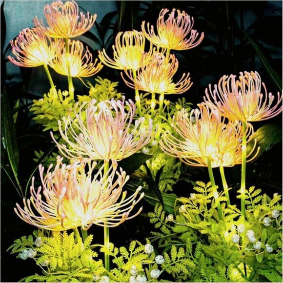 New Solar Garden Lights, 4 Pack Glowing Flower Lights with Upgraded Solar Panel